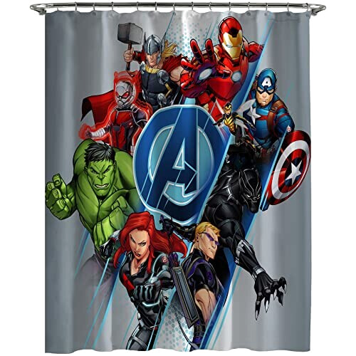 Rideau de douche Hulk, Captain America, Iron man, Thor, Black Widow, Black Panther, Hawkeye - Avengers - 177.8x182.9 cm