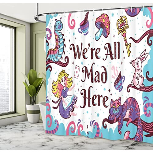 Rideau de douche Alice au pays des merveilles bleu foncé gris blanc 175x200 cm variant 1 