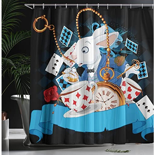 Rideau de douche Lapin blanc - Alice au pays des merveilles - multicolore 170x178 cm