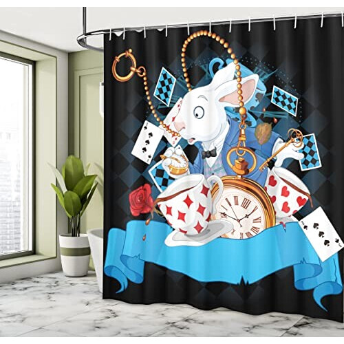 Rideau de douche Lapin blanc - Alice au pays des merveilles - multicolore 170x178 cm variant 2 