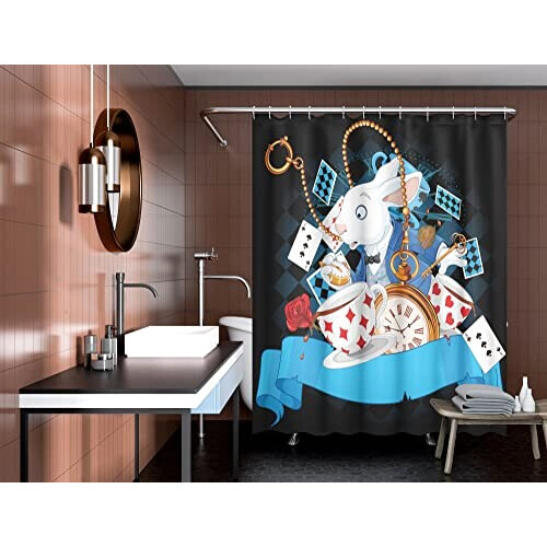 Rideau de douche Lapin blanc - Alice au pays des merveilles - multicolore 170x178 cm variant 4 
