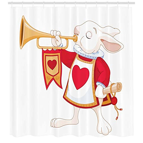 Rideau de douche Lapin blanc - Alice au pays des merveilles - jaune blanc rouge 175x200 cm variant 0 