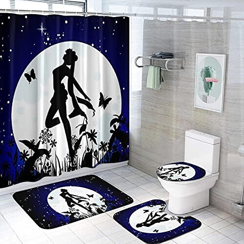 Rideau de douche Sailor Moon noir 179.8x179.8 cm