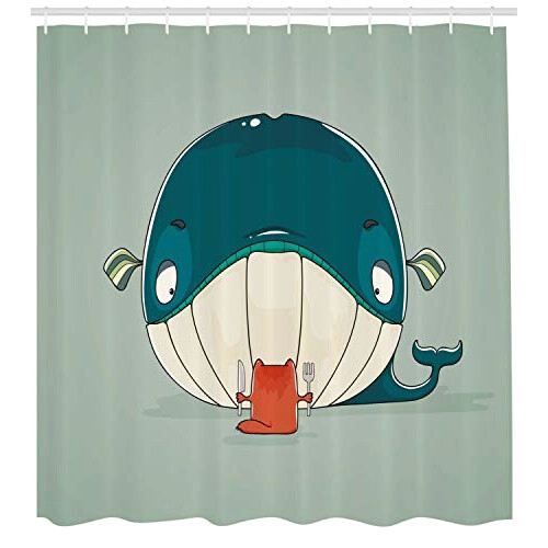 Rideau de douche Baleine teal vert amande 175x220 cm variant 0 