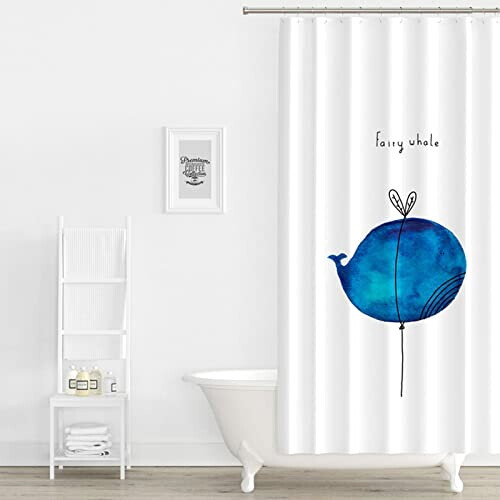 Rideau de douche Baleine blanc bleu 80x180 cm variant 0 