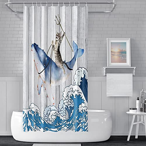 Rideau de douche Baleine bleu 175x178 cm variant 0 