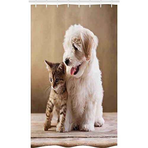 Rideau de douche Chien crème de couleur coquille d'oeuf brun sable et cacao 120x180 cm