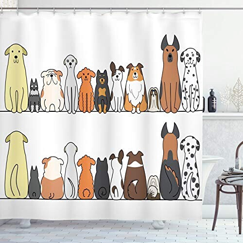 Rideau de douche Chien jaune marron 175x220 cm