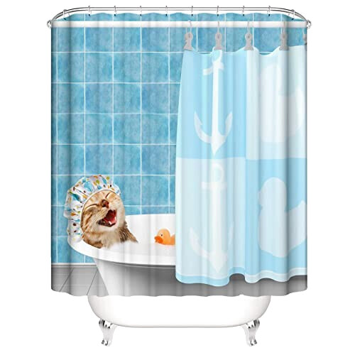 Rideau de douche Chat bleu 180x180 cm