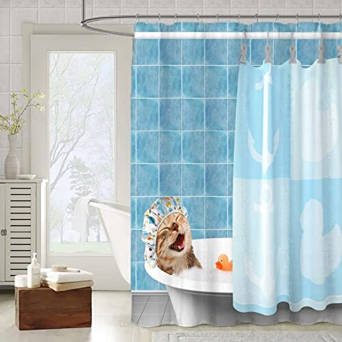 Rideau de douche Chat bleu 180x180 cm variant 2 