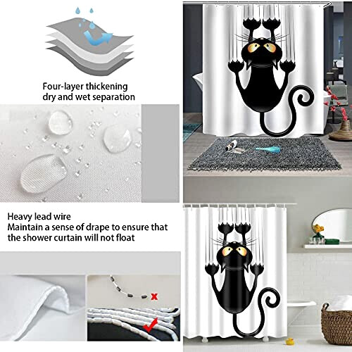 Rideau de douche Chat blanc 150x180 cm variant 2 