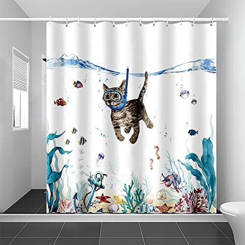 Rideau de douche Chat diving cat 180x180 cm