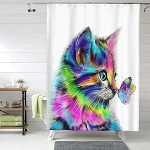 Rideau de douche Chat arc-en-ciel 152x183 cm