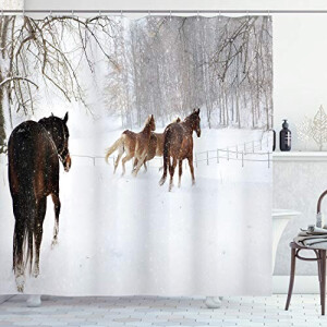 Rideau de douche Cheval marron blanc 175x200 cm
