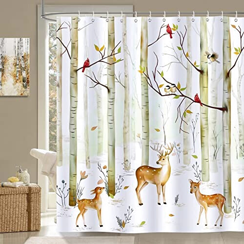 Rideau de douche Cerf bouleau et 180x180 cm