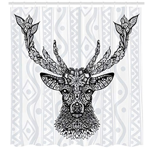 Rideau de douche Cerf noir blanc 175x180 cm variant 0 