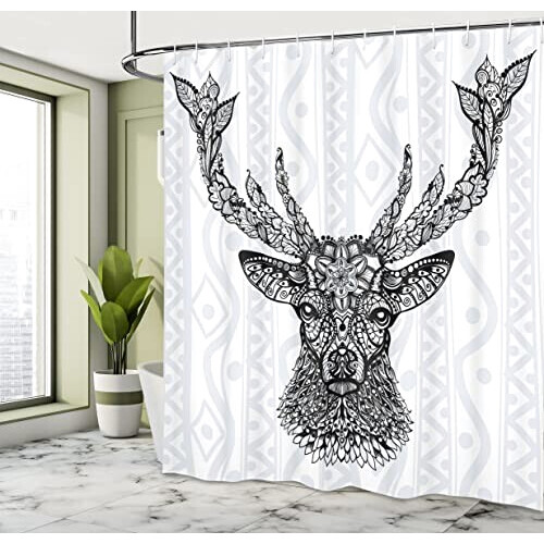Rideau de douche Cerf noir blanc 175x180 cm variant 1 