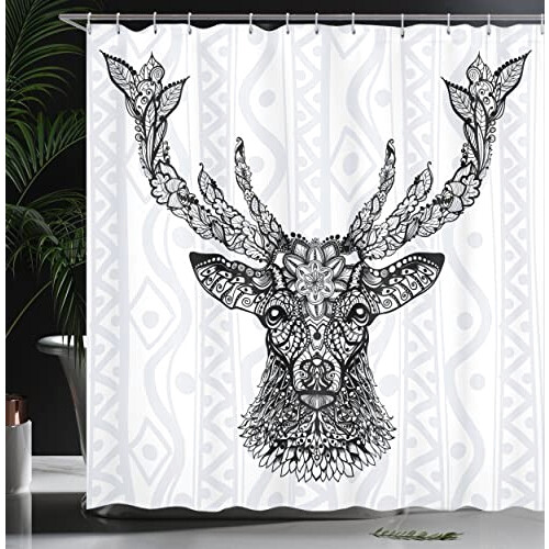 Rideau de douche Cerf noir blanc 175x180 cm variant 2 