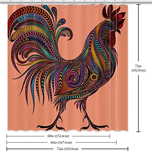 Rideau de douche Coq multicolore 152.4x182.9 cm variant 4 