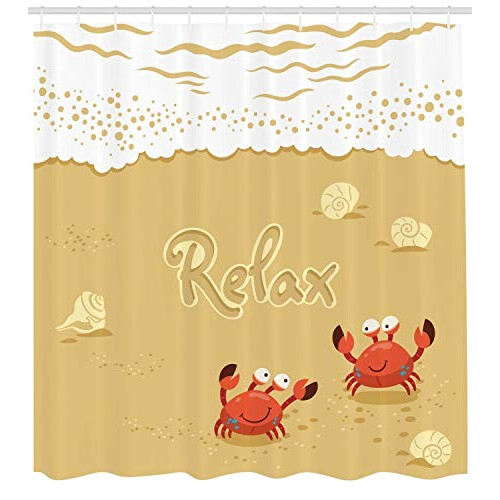 Rideau de douche Crabe sable marron et blanc 175x220 cm variant 0 