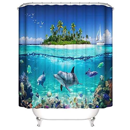 Rideau de douche Dauphin turquoise bleu 200x200 cm variant 0 