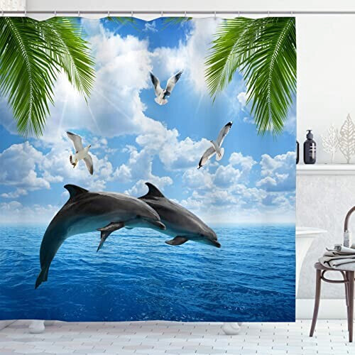 Rideau de douche Dauphin bleu vert 180x200 cm