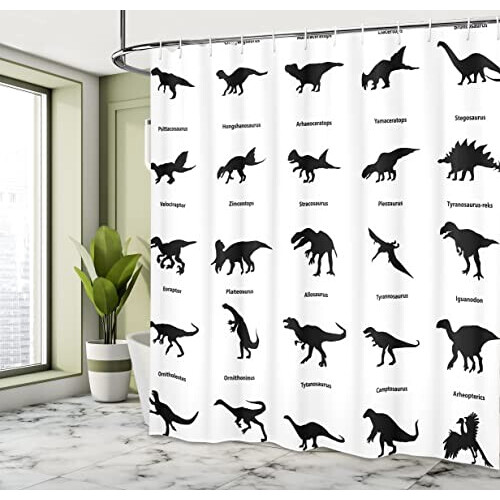 Rideau de douche Dinosaure noir blanc 175x180 cm variant 1 