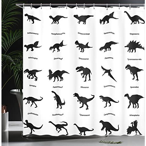 Rideau de douche Dinosaure noir blanc 175x180 cm variant 2 