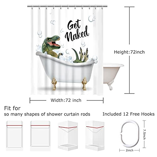 Rideau de douche Dinosaure blanc (blanc) 182.9x182.9 cm variant 1 