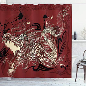 Rideau de douche Dragon ivoire et ruby 175x200 cm