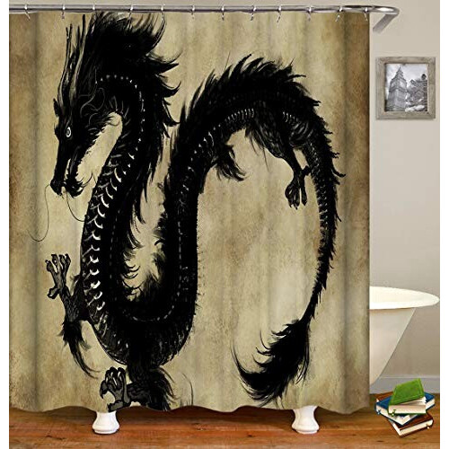 Rideau de douche Dragon noir 180x200 cm