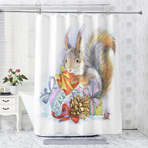 Rideau de douche Écureuil noël - 120x200 cm