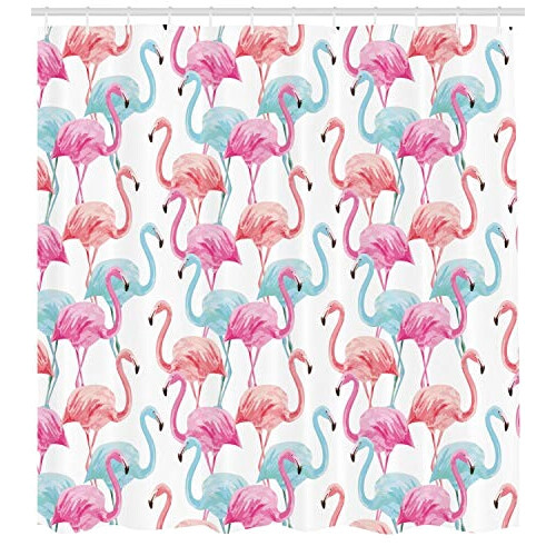 Rideau de douche Flamant rose bleu bébé saumon et rose 175x240 cm variant 0 