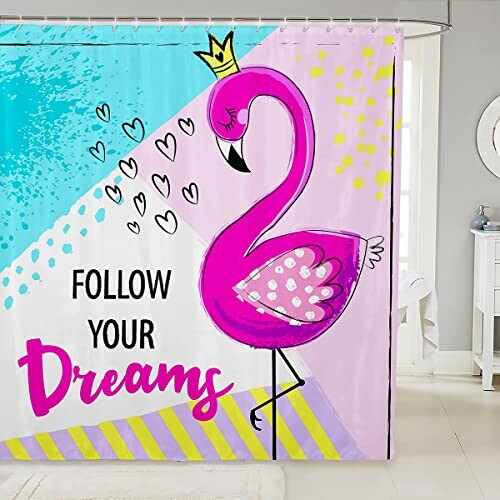 Rideau de douche Flamant rose multicolore 183x198 cm