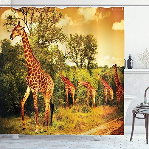 Rideau de douche Girafe vert orange foncé 175x220 cm
