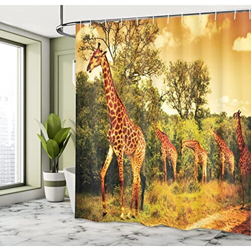 Rideau de douche Girafe vert orange foncé 175x220 cm variant 1 