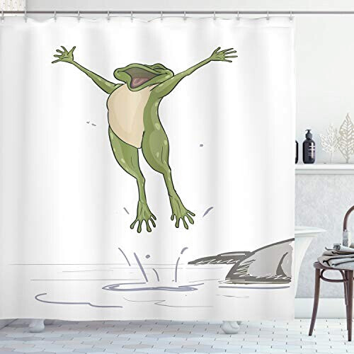 Rideau de douche Grenouille vert olive gris 175x180 cm