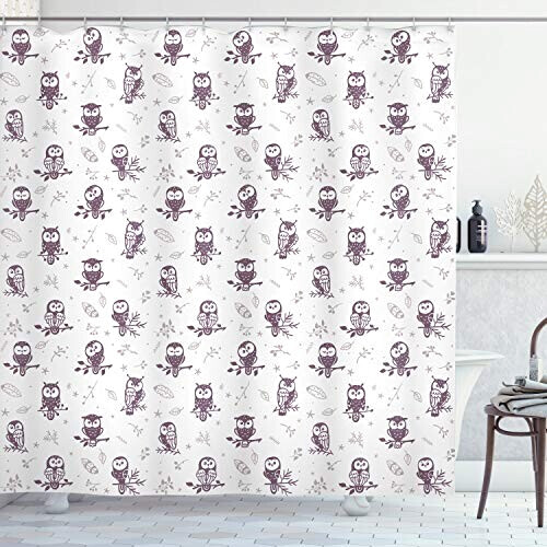 Rideau de douche Hibou aubergine blanc 175x200 cm