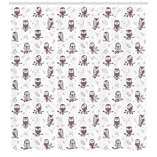 Rideau de douche Hibou aubergine blanc 175x200 cm variant 0 
