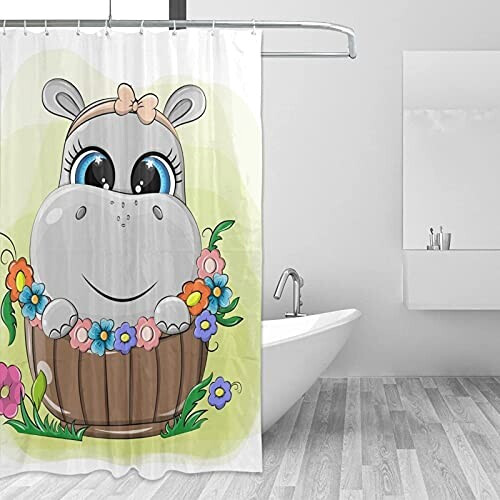 Rideau de douche Hippopotame 152x183 cm variant 1 