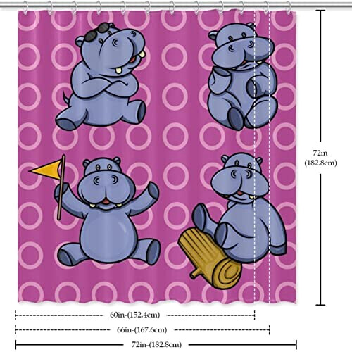 Rideau de douche Hippopotame multicolore 150x180 cm variant 4 