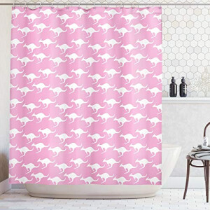 Rideau de douche Kangourou rose et blanc 175x200 cm
