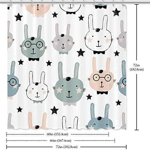 Rideau de douche Lapin multicolore 152.4x182.9 cm variant 4 