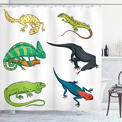 Rideau de douche Lézard multicouleur blanc 175x200 cm