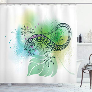 Rideau de douche Lézard blanc et multicolore 175x200 cm