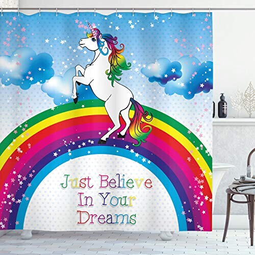 Rideau de douche Licorne violet bleu orange 175x200 cm