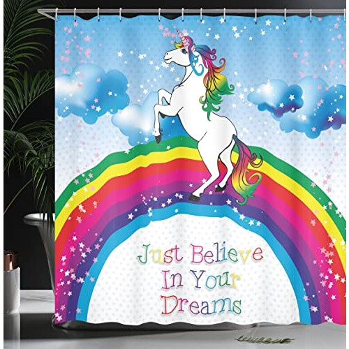 Rideau de douche Licorne violet bleu orange 175x200 cm variant 2 