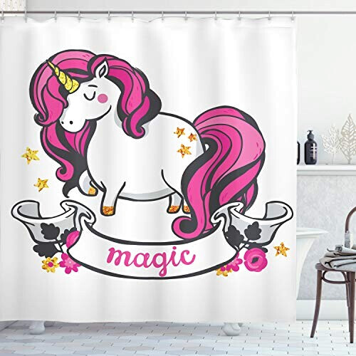 Rideau de douche Licorne multicolore 175x200 cm