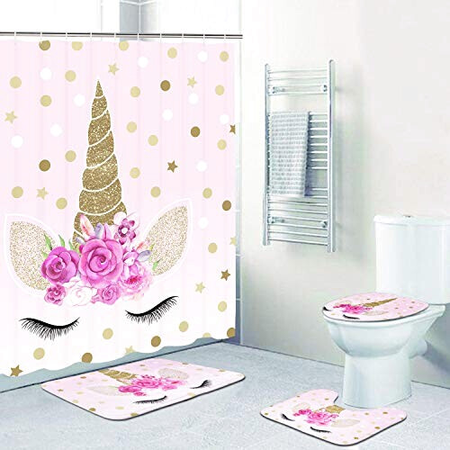 Rideau de douche Licorne rose 177.8x175.3 cm
