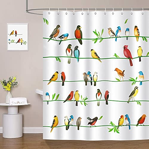 Rideau de douche Oiseau x couleurés 180x180 cm